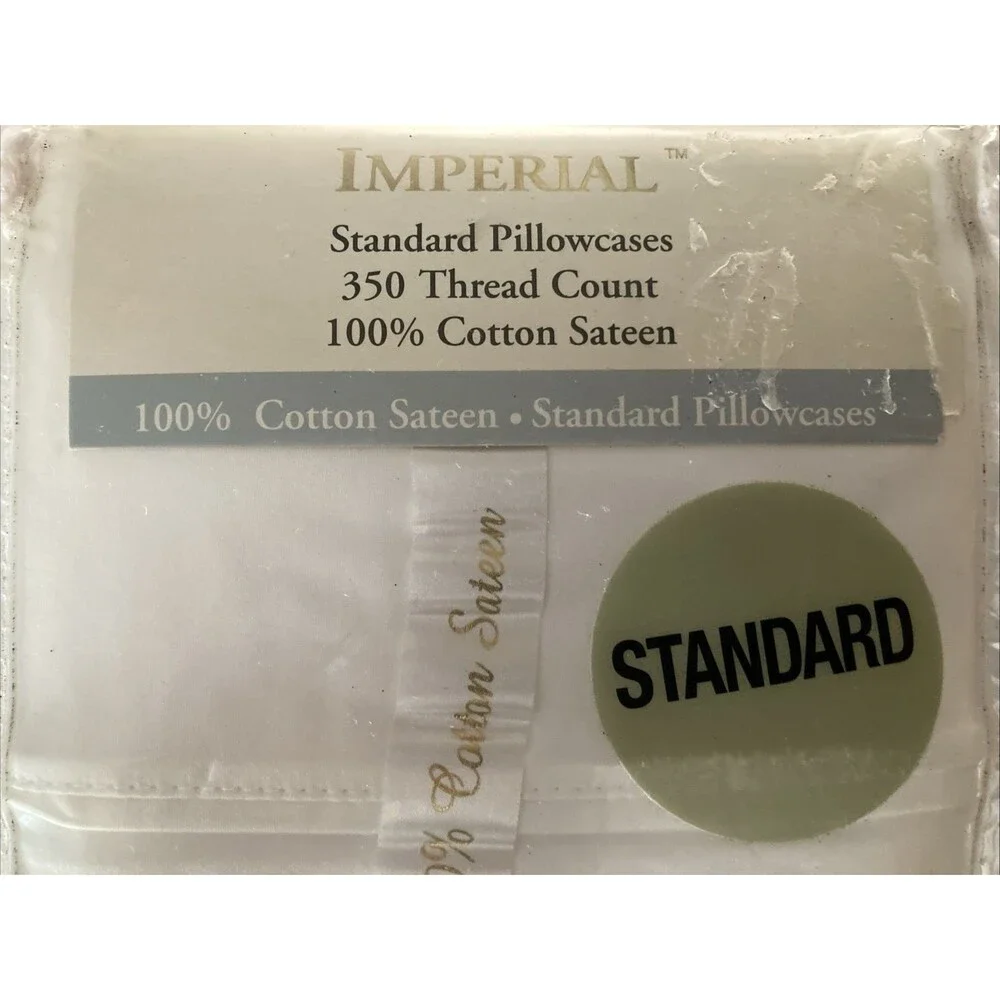 Imperial Collection Two Standard 100% Sateen Cotton Pillowcases 350 Thread Count